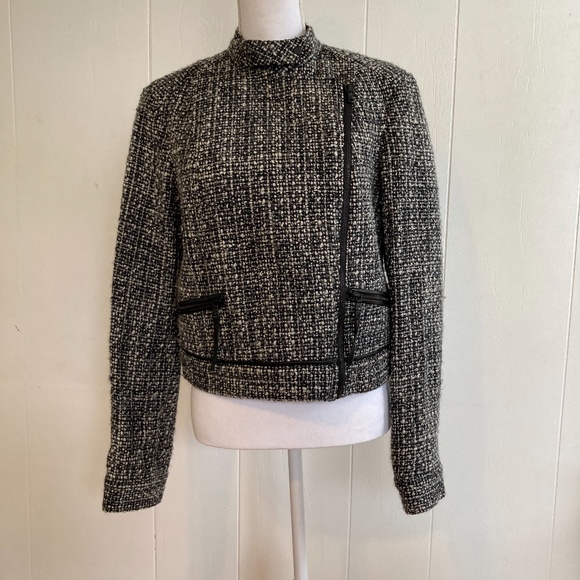 Kenneth Cole Moto Jacket Tweed Leather Trim M - Picture 2 of 12